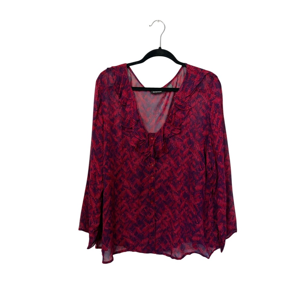 Avenue Womens‎ Purple & Pink Ruffle V-Neck Semi Sheer Career Summer Blouse 18/20